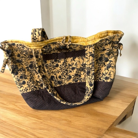 Vintage Handmade mixed media cottagecore quilted tote button closure pockets - Picture 1 of 6